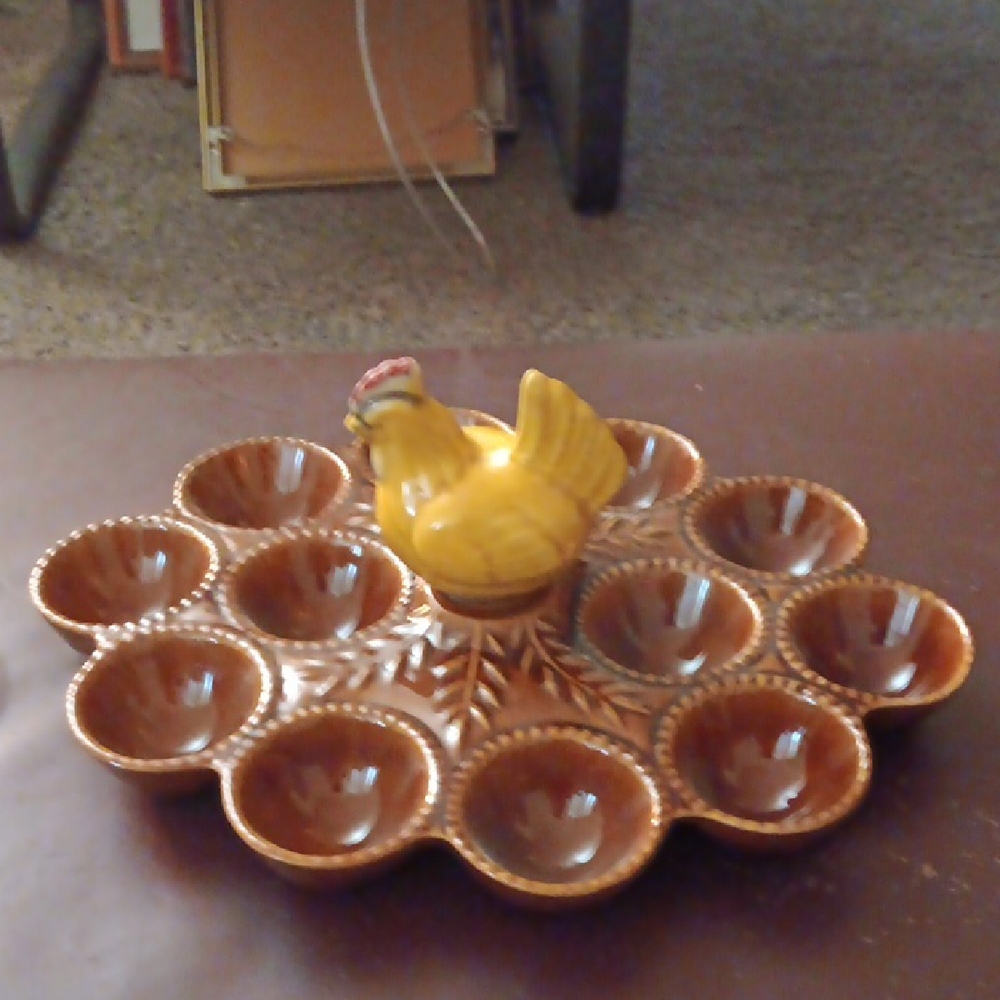 Vintage California Pottery Chicken Deviled Egg Platter